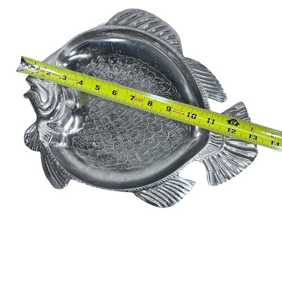 Vtg Fish Aluminum Pewter Serving Bowl Tray Platter Metal Fins Scales MCM - Picture 8 of 9